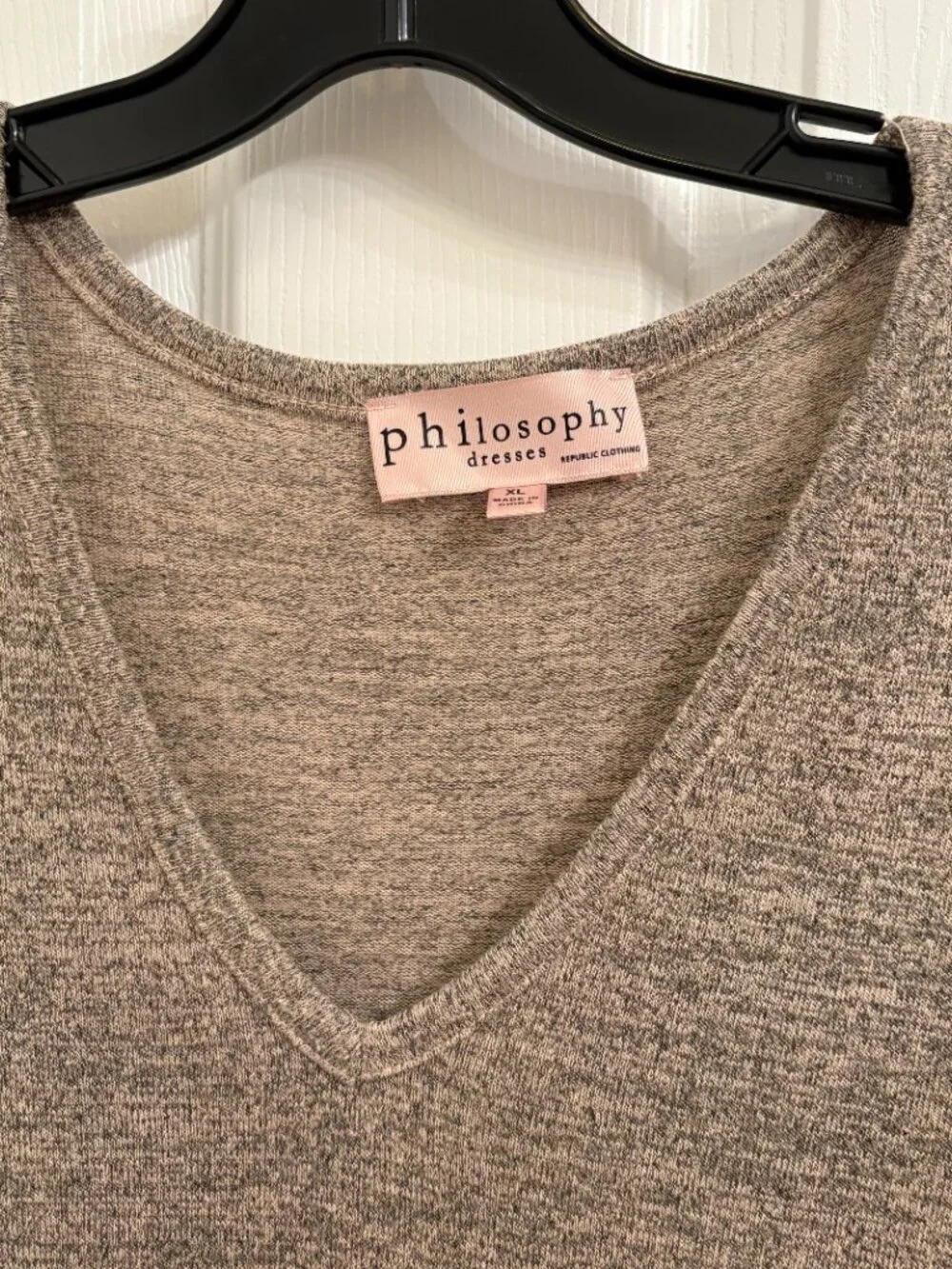 Philosophy Knit V Neck Short Sleeve Heathered Taupe Stretchy Dress size XL - Picture 3 of 6